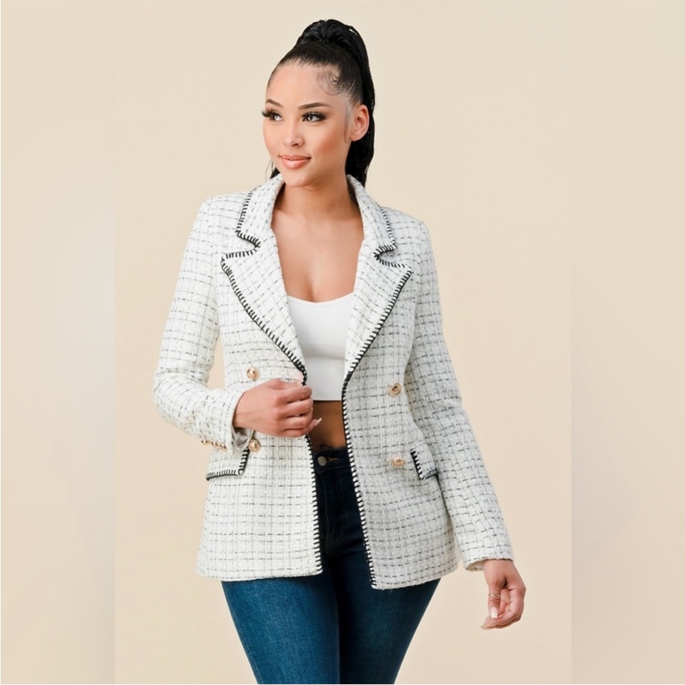 Elegant White Tweed Women's Jacket